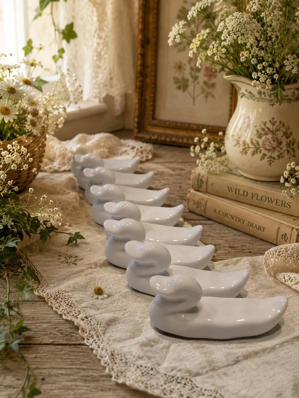 Set of White Ceramic Duck Chopstick Rests – Minimalist Table Décor